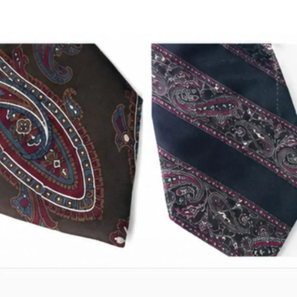 Christian Dior Monsieur Two Silk Ties Paisley Vintage Italy USA 58 x 3.5 Luxury